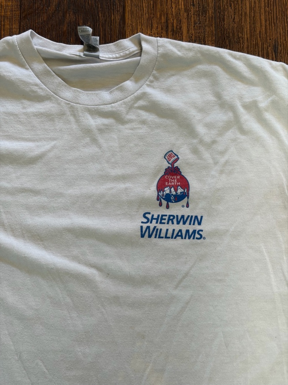 Men's Sherman Williams T-Shirt White Spell-Out 2XL PILLING Workwear Paint STAINS